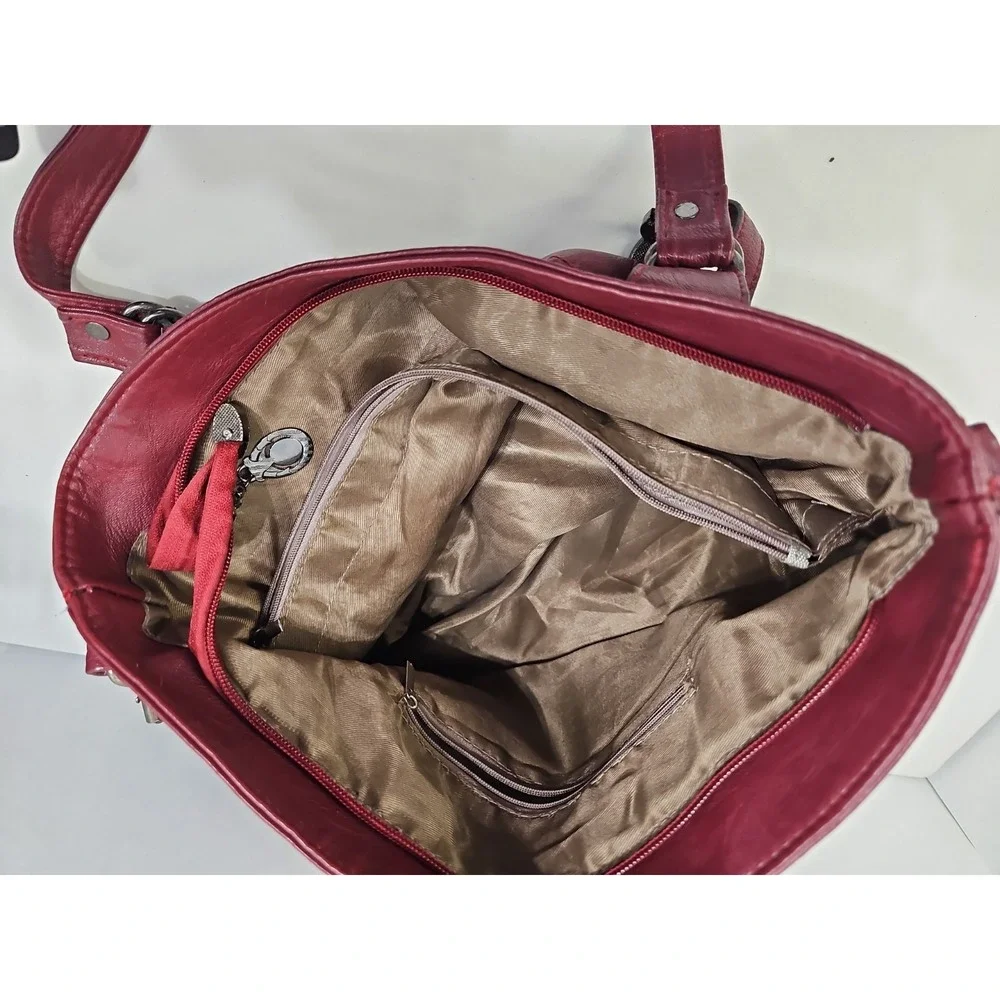 VTG B. Makowsky Genuine Soft Leather Shoulder Burgundy Satchel Handbag EUC